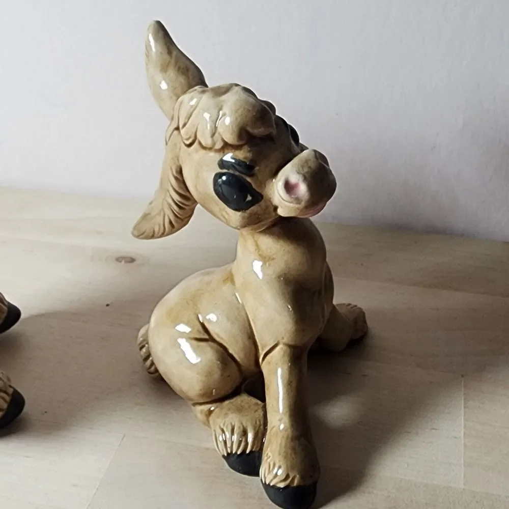 Cute VTG Pair Of Ceramic Donkey Figurines One With Bee (Repaired) KEYSTONE Japan